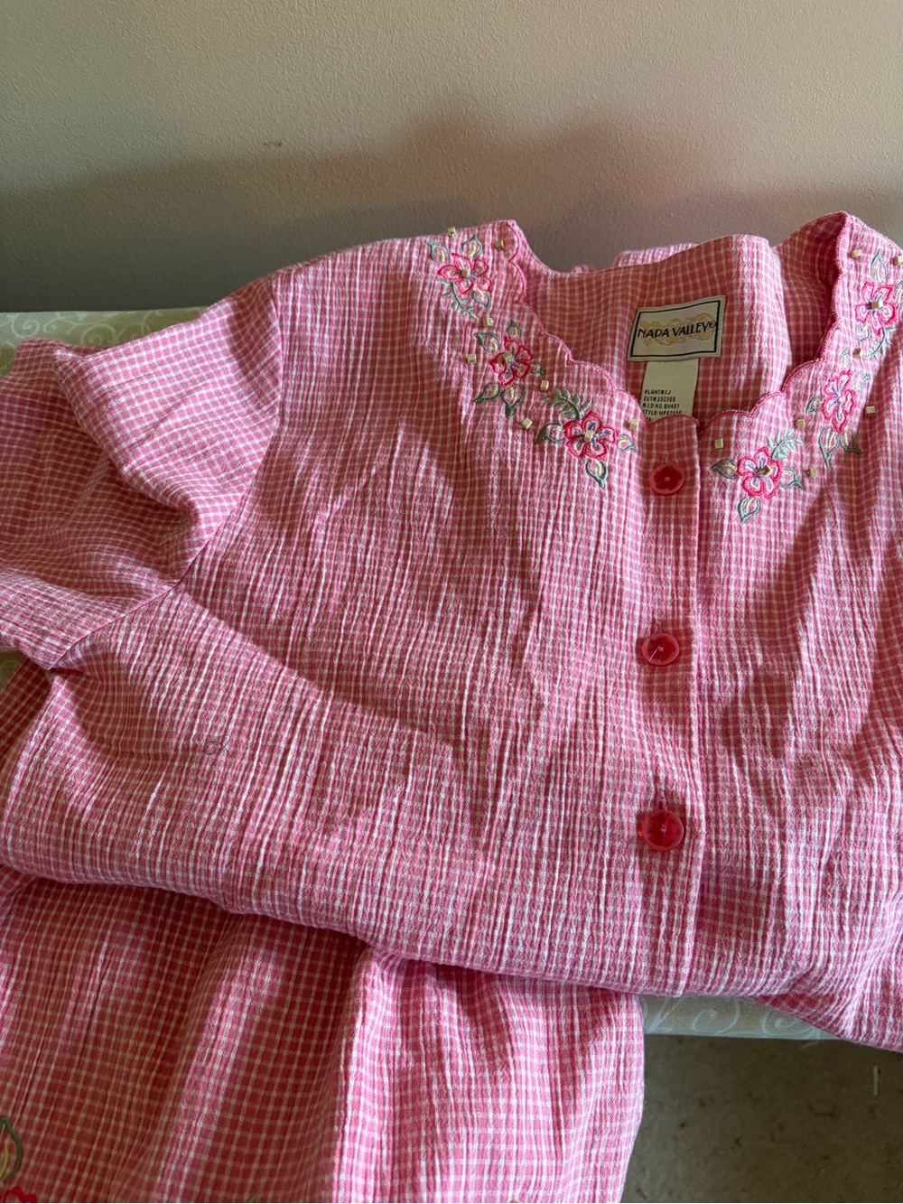 Napa Valley pink, gingham, and floral embroidery matching set with top and skirt